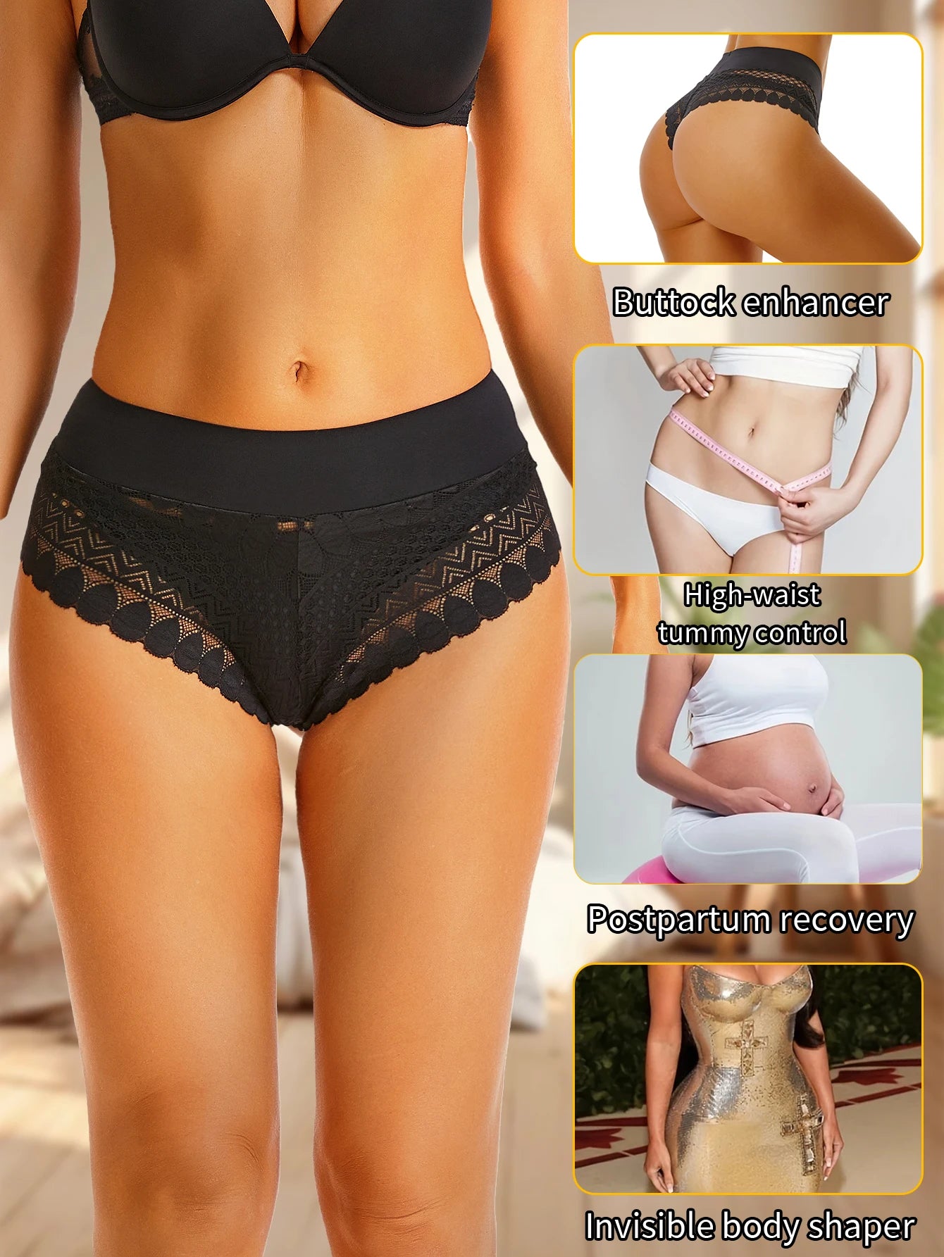 Women's Black Lace Panties, Cool, Soft, Hidden, Natural Waist