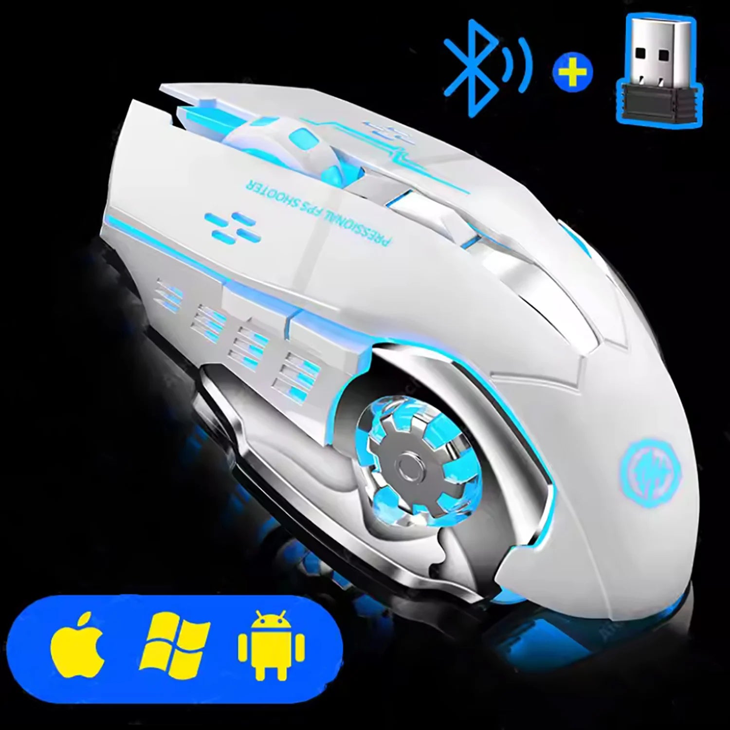 Wireless Gaming Mouse Rechargeable, Bluetooth, Silent LED