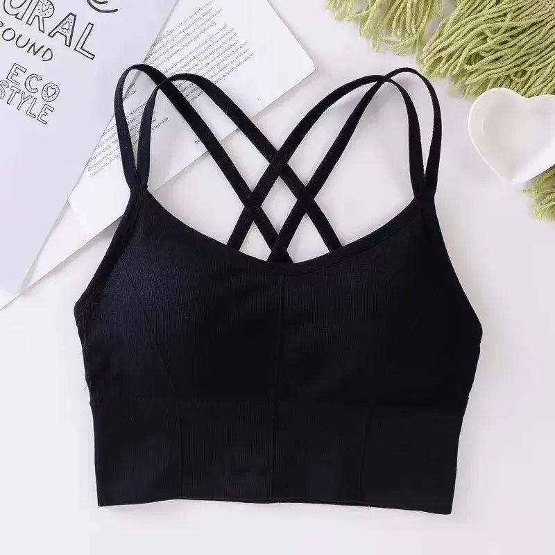Women's Sexy Cross Back Sports Yoga Bra with Chest Pad