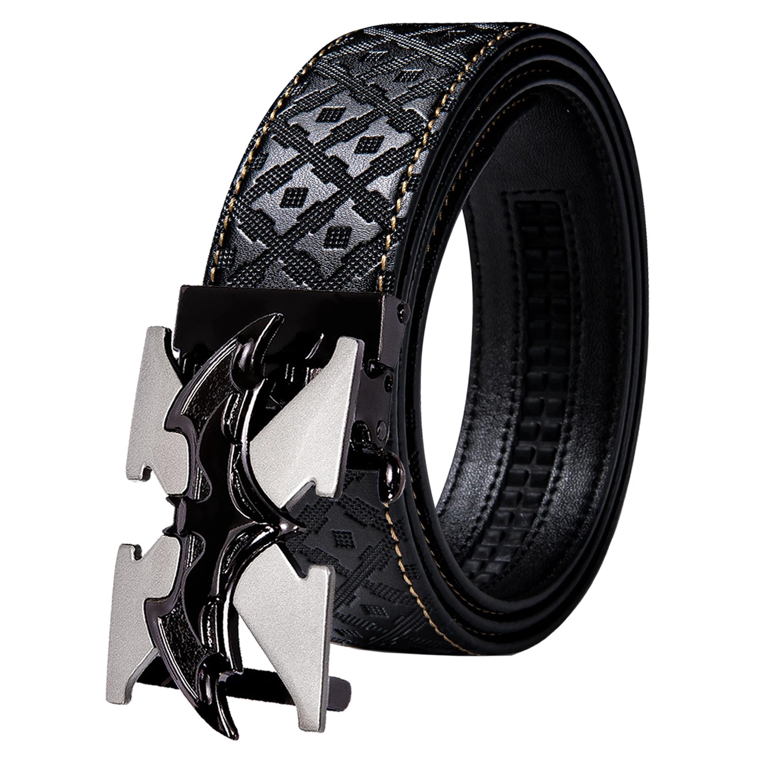 High quality black cowhide men's belt with automatic buckle 130cm