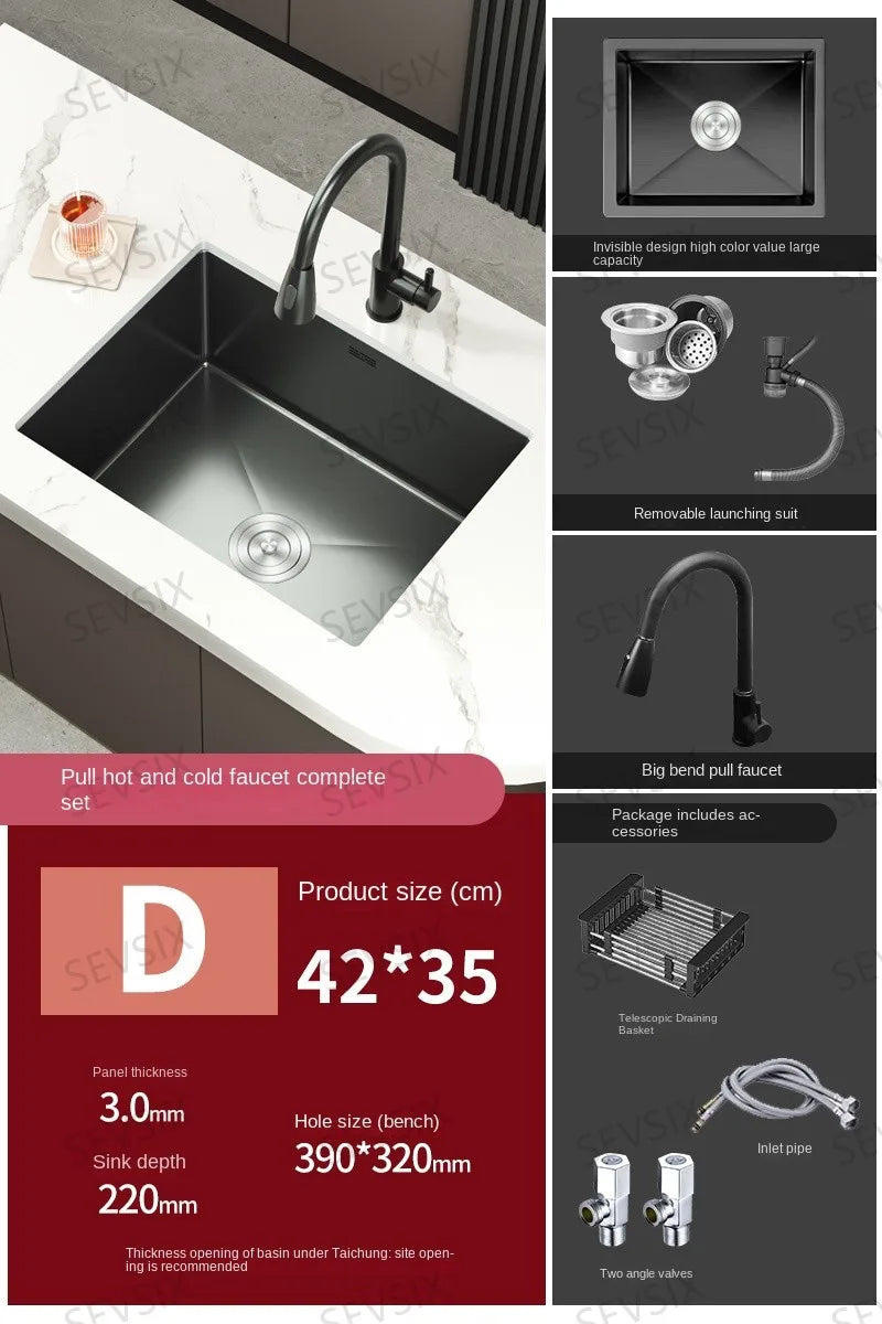 304 stainless steel Kitchen handmade small sink, single sink, vegetable washing basin, under counter, island counter, water bar - Daisan Mart
