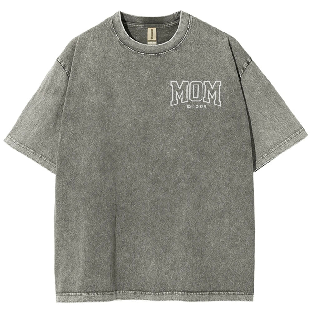 Unisex T-shirt Embroidered with MOM EST 2025 Denim Style