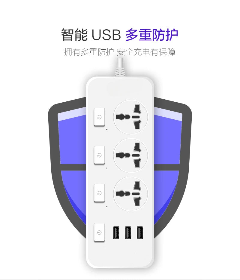 Dây Nối Dài Đa Năng 5M, Ổ Cắm USB, 2 Chân US/UK
