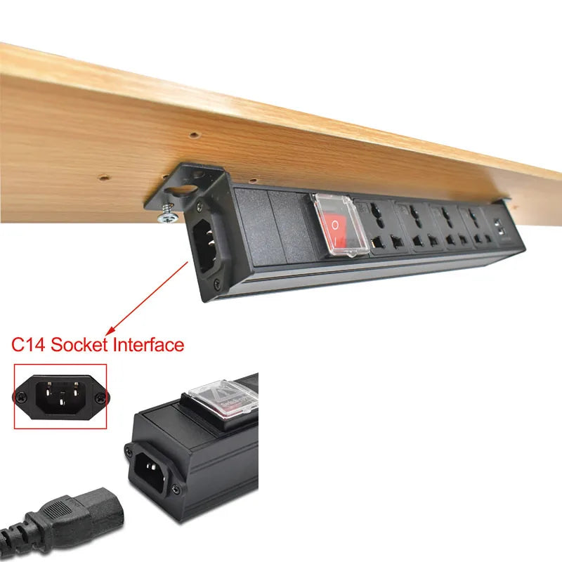 Ổ Cắm Tủ PDU Vỏ Nhôm 9AC, Công Tắc Kép, 2 Cổng USB