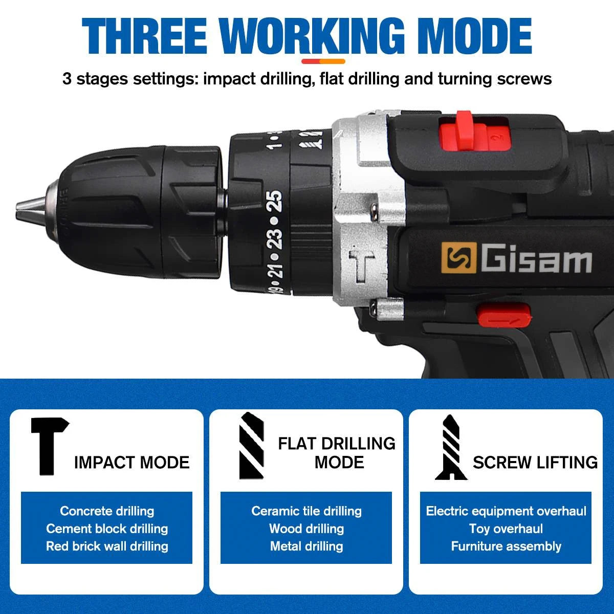 21V Cordless Drill Electric Impact Drill Rechargeable Electric Screwdriver Lithium-Ion Battery 2 Speed ​​DIY Driver Power Tools