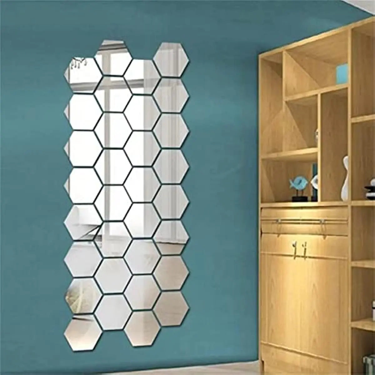 120/6pcs 3D Mirror Wall Sticker Hexagon Acrylic Self Adhesive Mirror Stickers Art Wall Decal Mosaic Tiles DIY Home Bedroom Decor