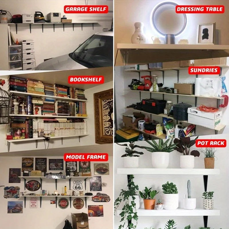 2PCS Shelf L-Brackets 8 Inch Floating Shelf Bracket Heavy Duty Black Steel for Decorative Wall Mount Joint Angle with Screws