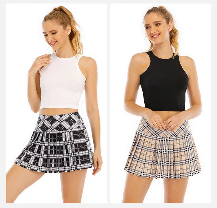 Nadanbao Plaid Tennis Dress Women Pleated Mini Skater Skirts High Waist Plaid Short Skirt Women's Summer New College Style - Daisan Mart