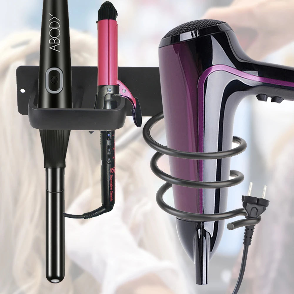 Wall mounted hair dryer &amp; straightener holder