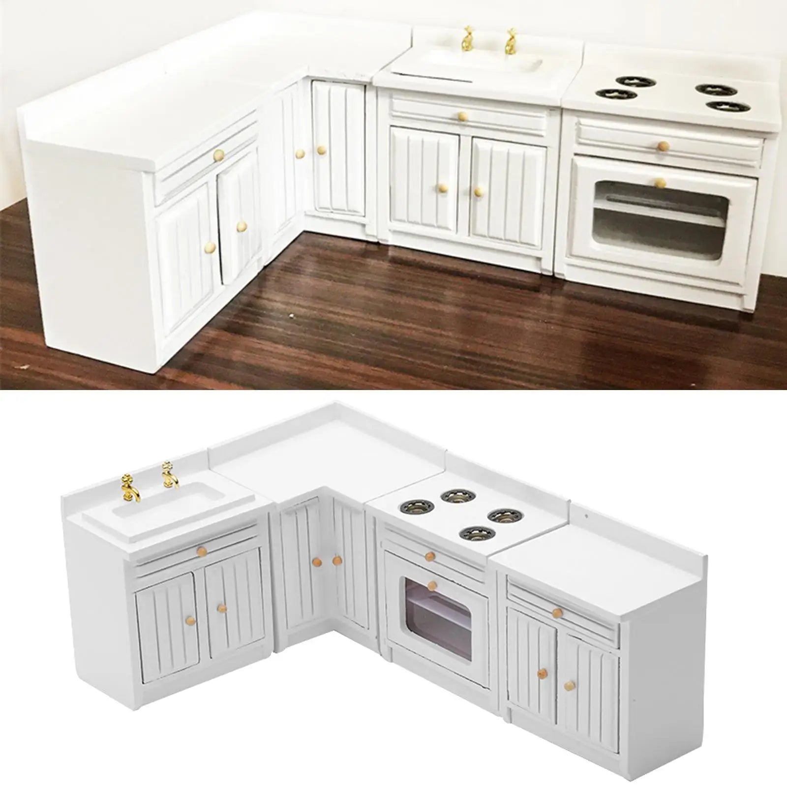 DIY Modern Style Wooden Kitchen Cabinet Dollhouse 1:12