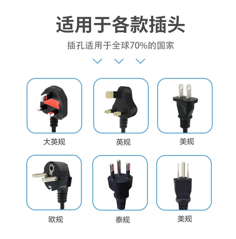 US UK EU Multi-function Power Plug-in Board 2m Extension Cable with USB Power Strip Household High-power Multi-plug Socket