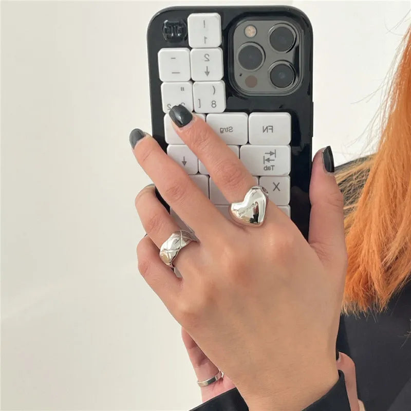 Nhẫn Trái Tim Bạc Sáng Tạo Cho Cặp Đôi Nữ Tính