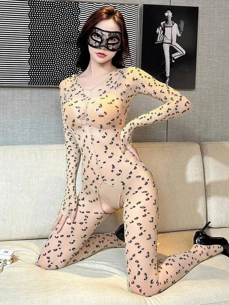 Sexy See-through Leopard Bodysuit M4J8