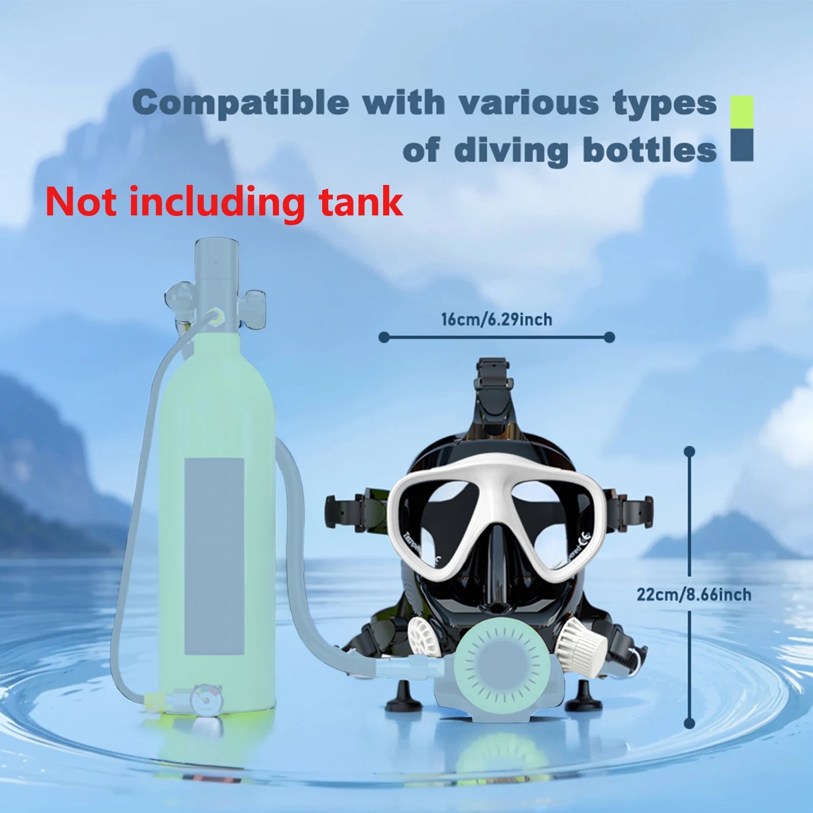 The Full Face Diving Mask with Camera Mount, Full Face Snorkel Mask for Adults Compatible with Above 1L Scuba Diving Tank，Unisex