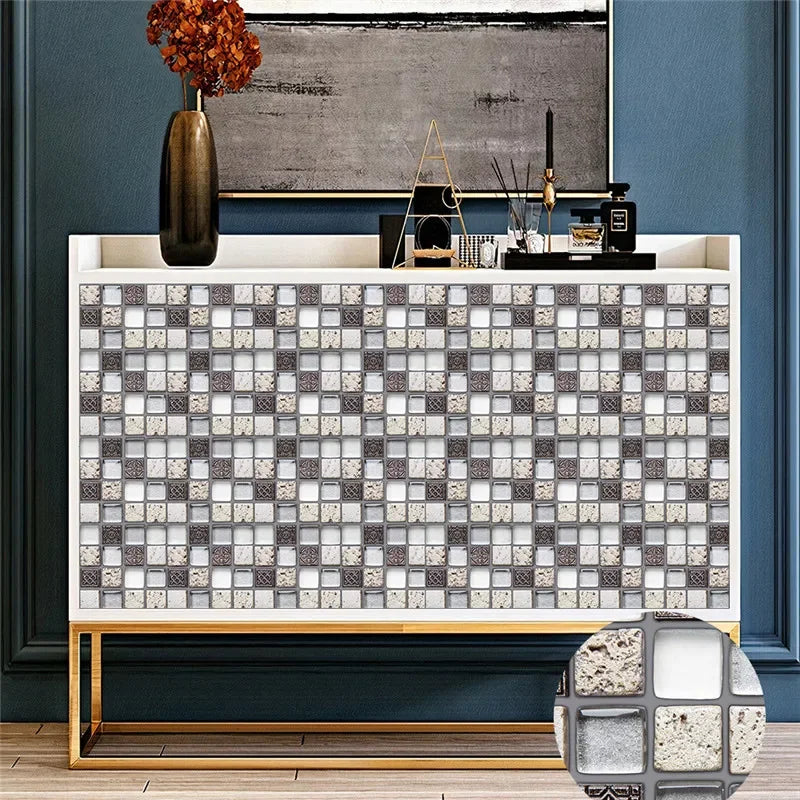 10pcs/set Marble Mosaic Tiles Wall Sticker Transfers Flat Covers for Kitchen Bathroom Stitching Stickers Self-adhesive Removable