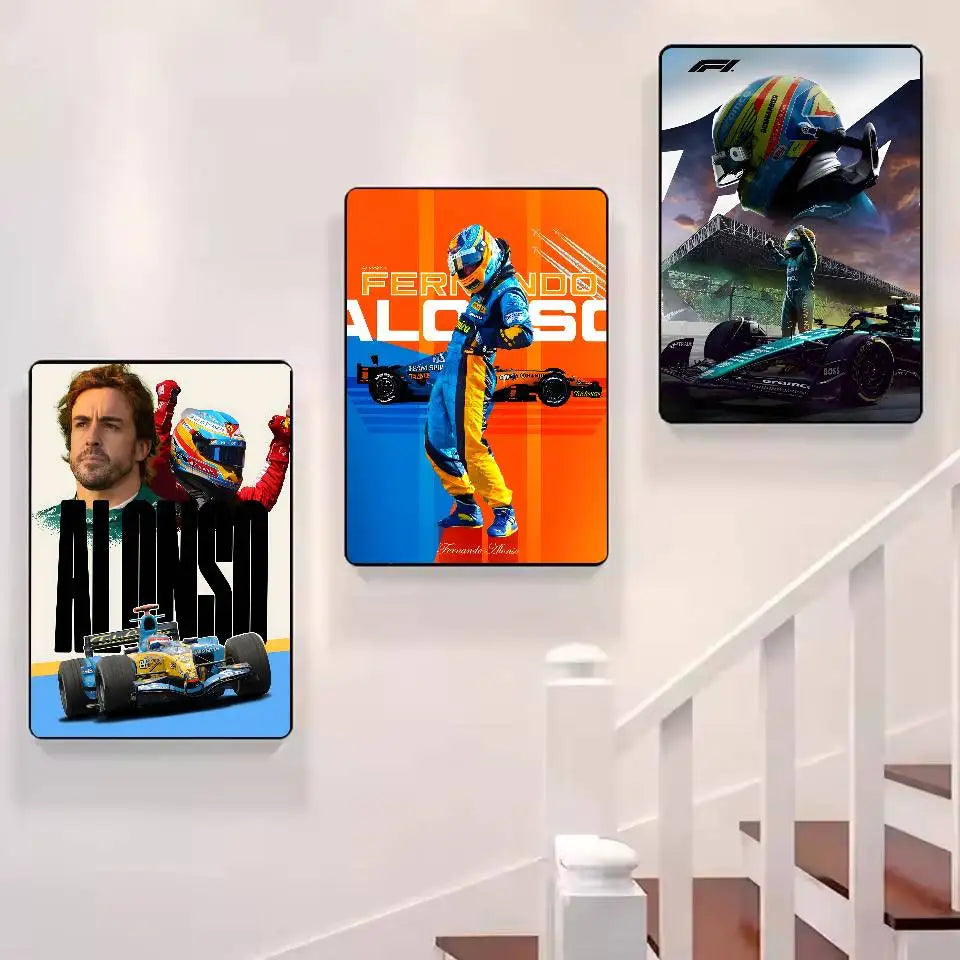 1PC F1 Racing Driver Fernando Alonso Poster Self-adhesive Art Waterproof Paper Sticker Coffee House Bar Room Wall Decor