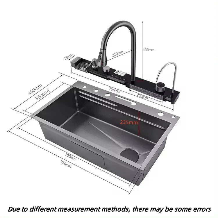 Smart Black LED Multi-Function 304 Stainless Steel Sink