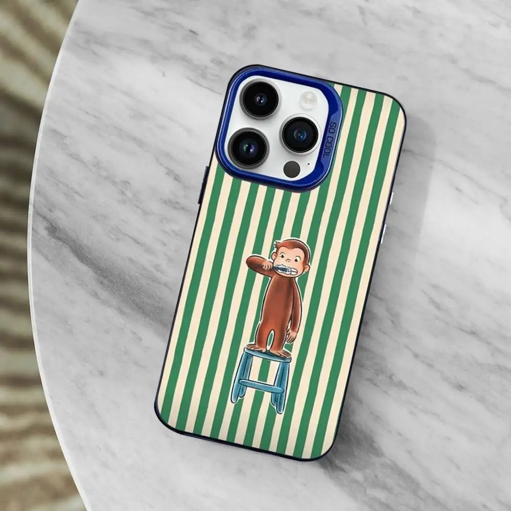 Mokey C-Curious G-Georges Phone Case For iPhone 11,12,14,13,15,16,Mini,XS,MAX,Pro,SE Blue Matte Silicone Cover - Daisan Mart