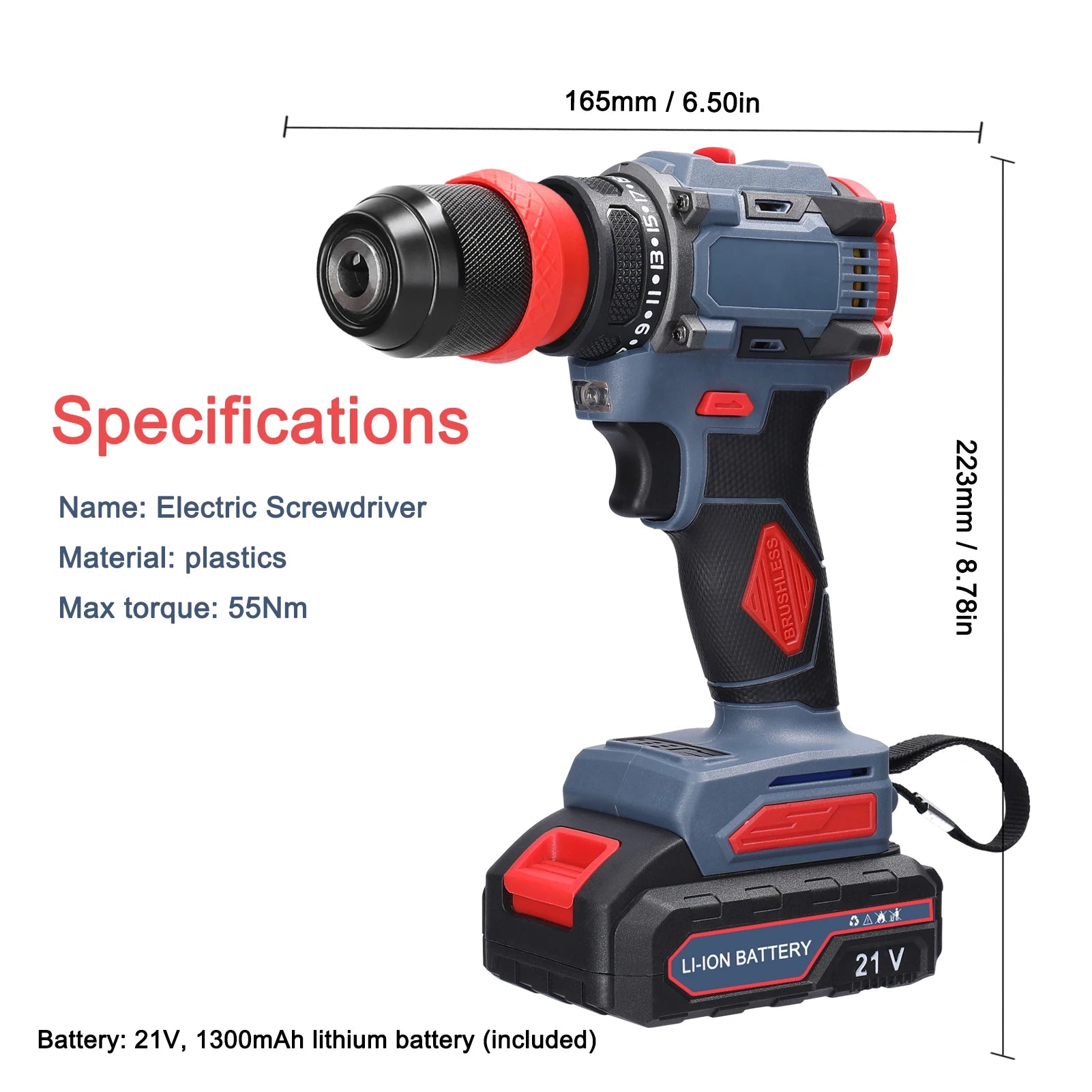 21V 2in1 Electric Drill Rechargeable Screwdriver 55Nm Torque Brushless Screwdriver Practical Screw Driver Repairing Power Tool
