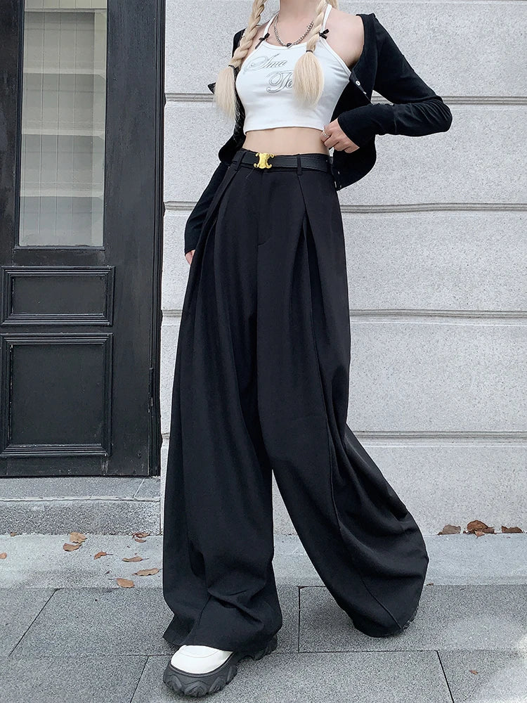Office Suit Pants Floor Mop Pants For Women's Autumn Korean Version 2024 New High Waisted Design Loose Wide Leg Casual Pants - Daisan Mart
