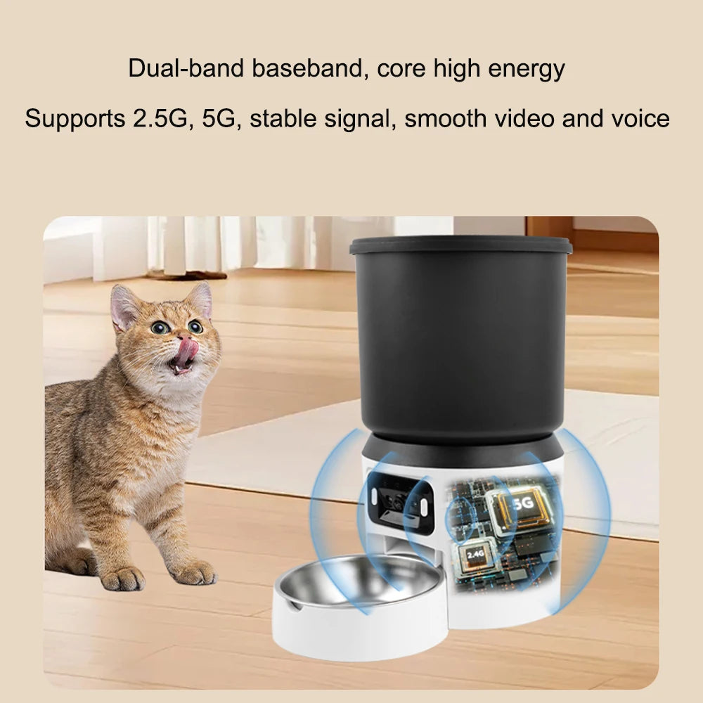 4L Automatic Cat Feeder - Timed pet feeder for cats and dogs, with dry food dispenser, desiccant bag, WIFI control, video remote
