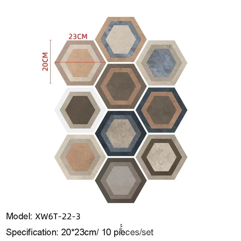 10/20PCS Wall Sticker Hexagon Self Adhesive Waterproof Vinyl PVC Floor Tile Wallpaper Sticker Kitchen Bathroom Home Decoration