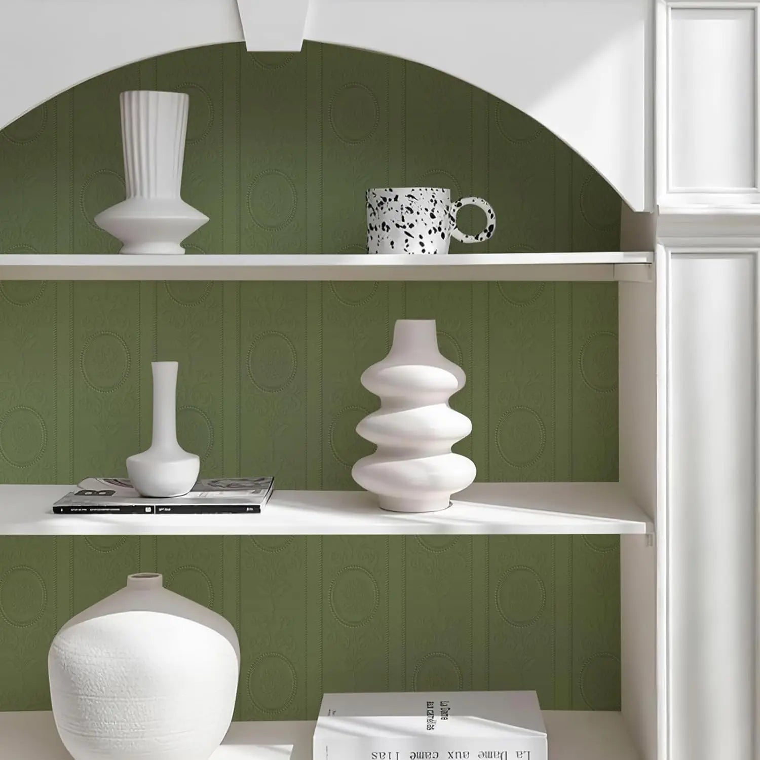 3D Green Embossed Peel and Stick Wallpaper Damask Textured Self Adhesive Wallpaper Modern Floral  Contact Paper for Living Room