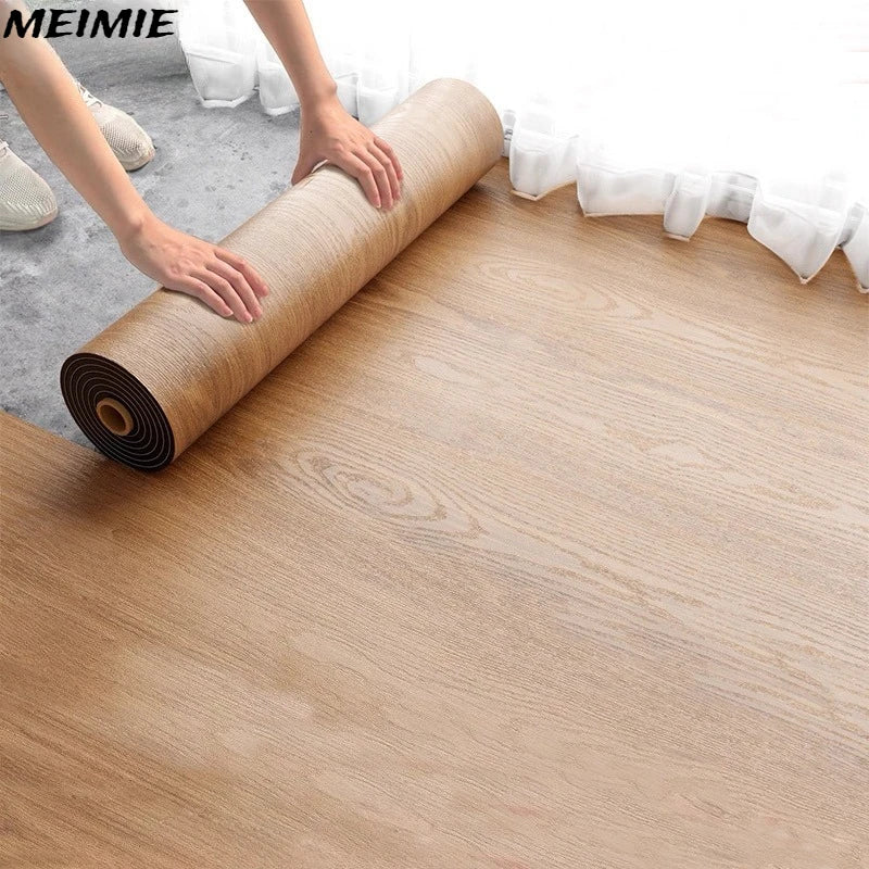Peel Stick Wood Grain Floor Sticker Thickened Waterproof Anti-Slip Vinyl Covering for Living Room Home Decor Wear Resistant