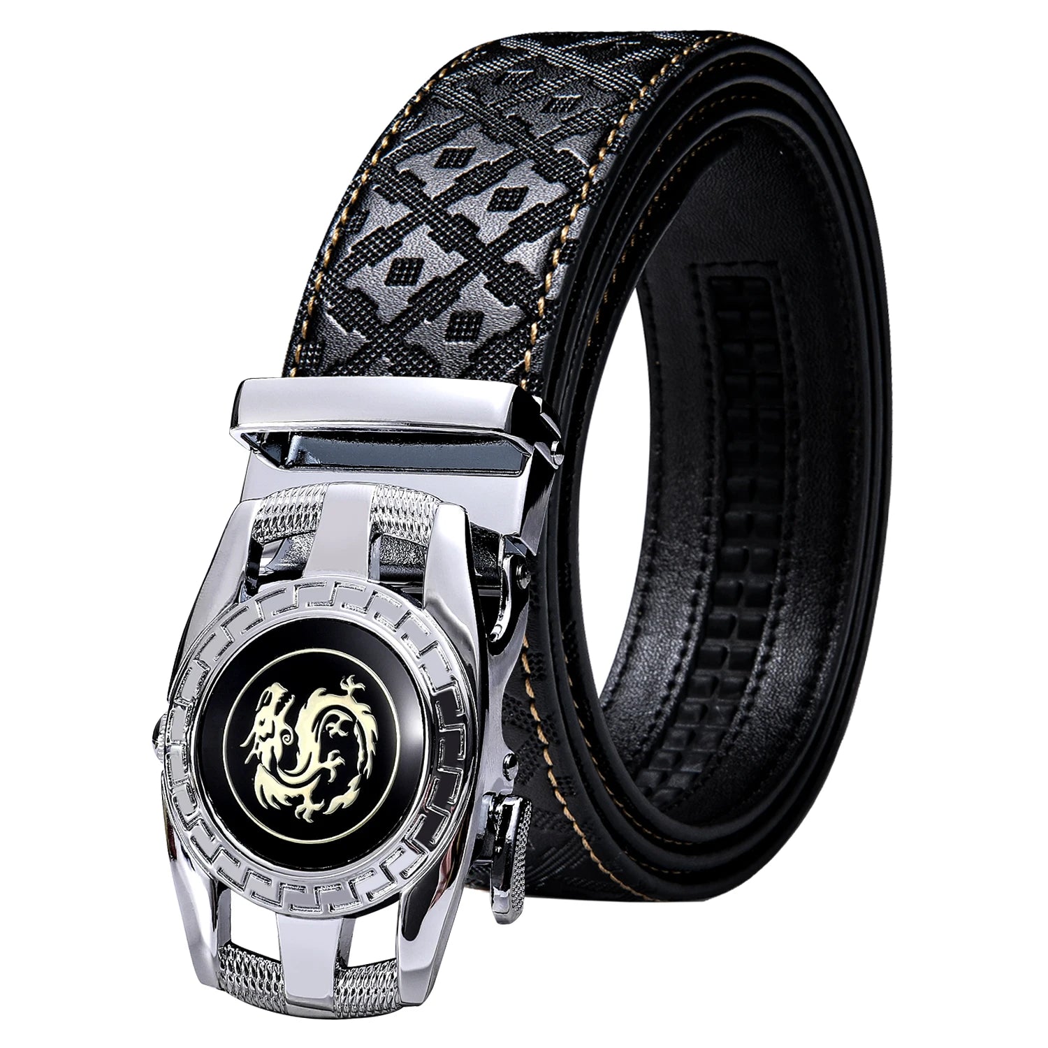 High quality black cowhide men's belt with automatic buckle 130cm