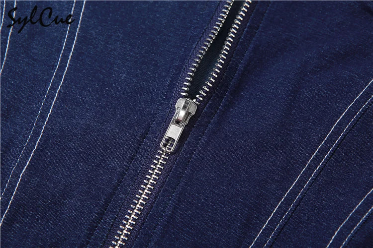 Sylcue 2023 Summer New Classic Retro Cool All-Match High Street Sexy Mature Charm Hot Women'S Zipper Jumpsuit Bodysuit