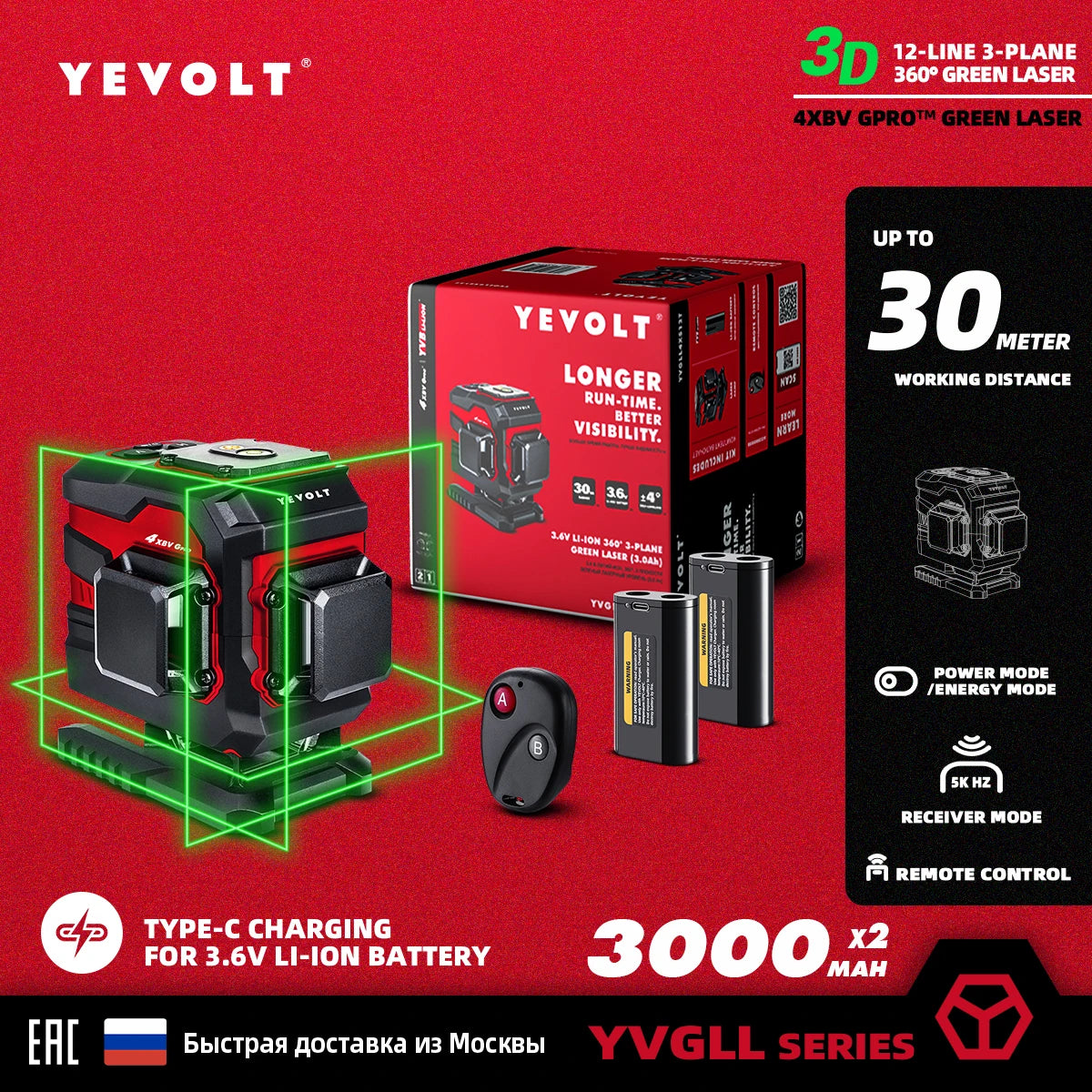 360° Máy Cân Mực Laser Xanh YEVOLT 12/16 Tia - Daisan Mart