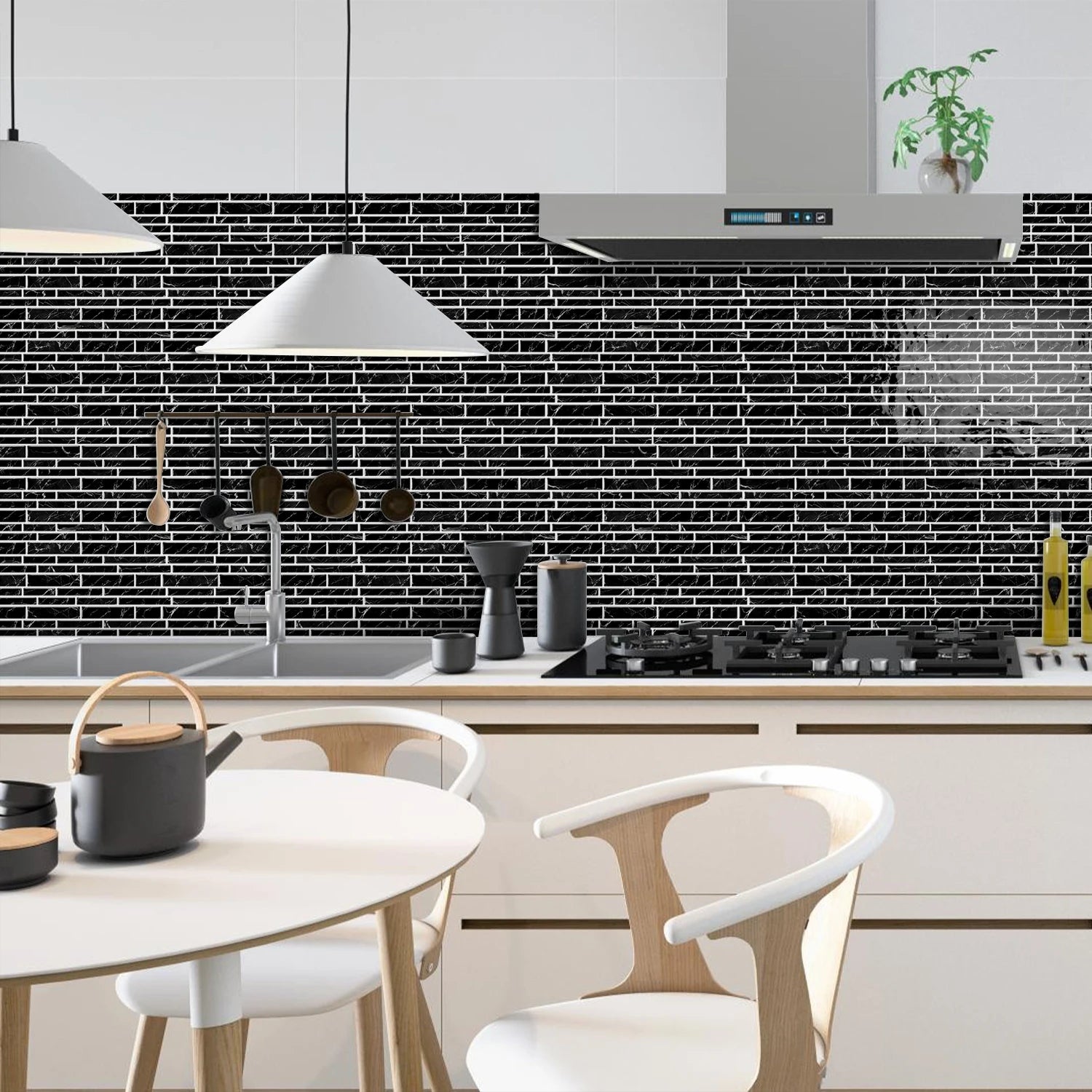 1/12pcs Classic Black And White Tile Marble Room Decoration Kitchen Living Room Waterproof Self-Adhesive Wall Sticker Detachable
