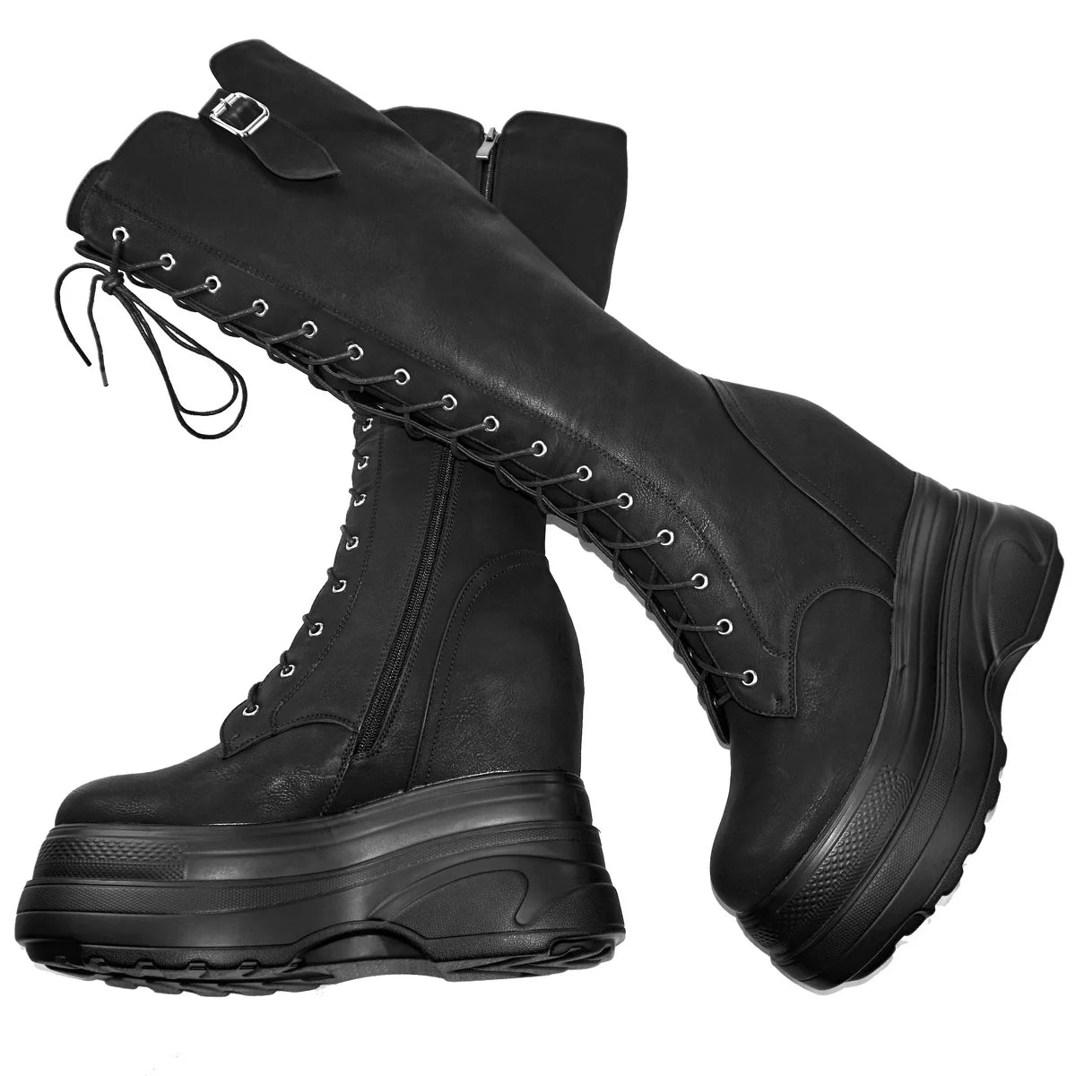 Genuine Leather Women's Boots with High Sole, Large Size Winter 44-47