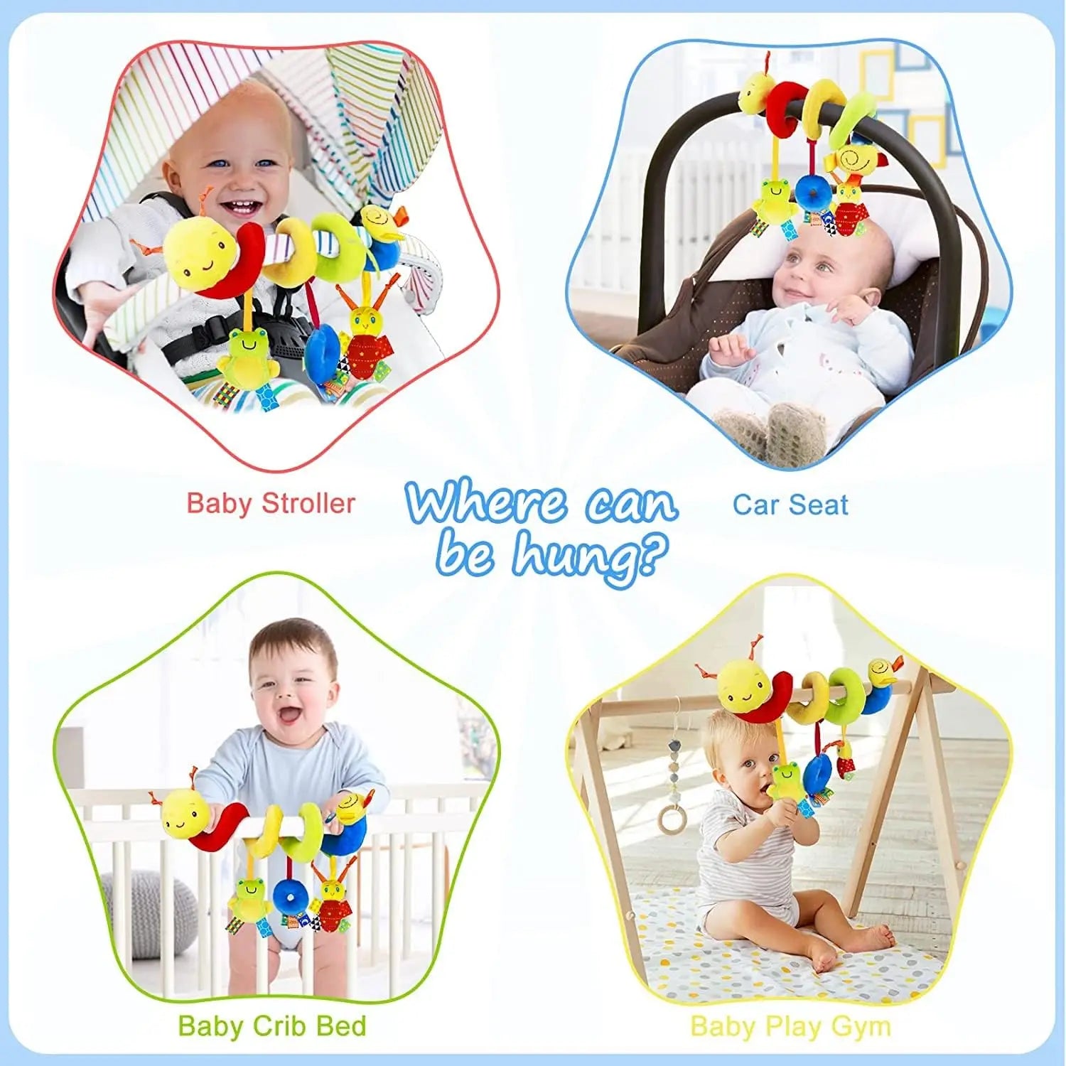 Soft twisting hanging toy for baby on stroller, car seat