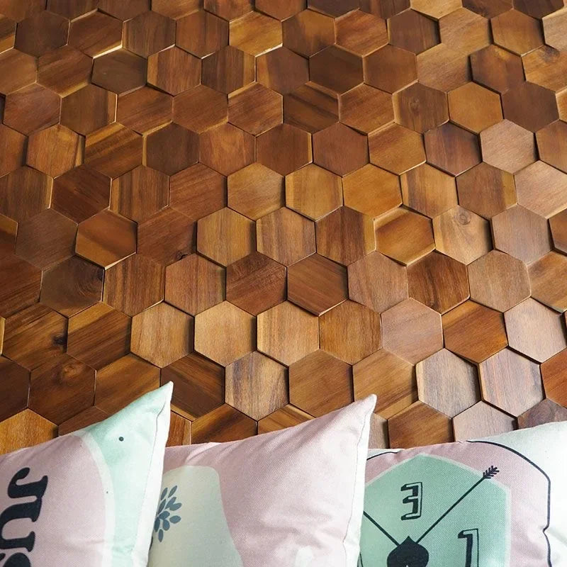 Walnut Wood Mosaic Tile Wall Sticker for TV Background Art Wall Decoration Modern 3D Wood Hexagon Wooden Panel Wall Panel