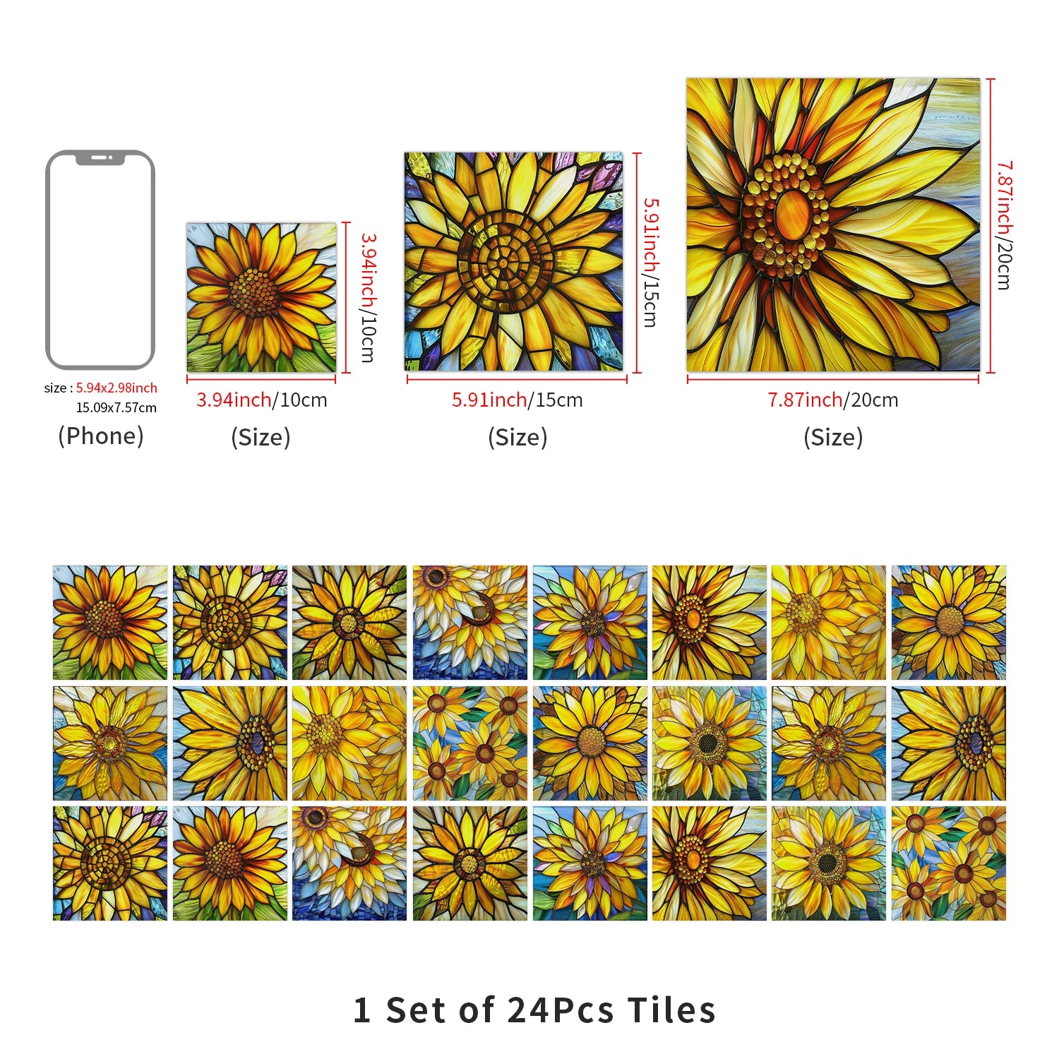 24pcs/Set Self-Adhesive Waterproof Art Wall Stickers For Living Room, Kitchen Oil Resistant Tiles Stickers For Room Decor Decal