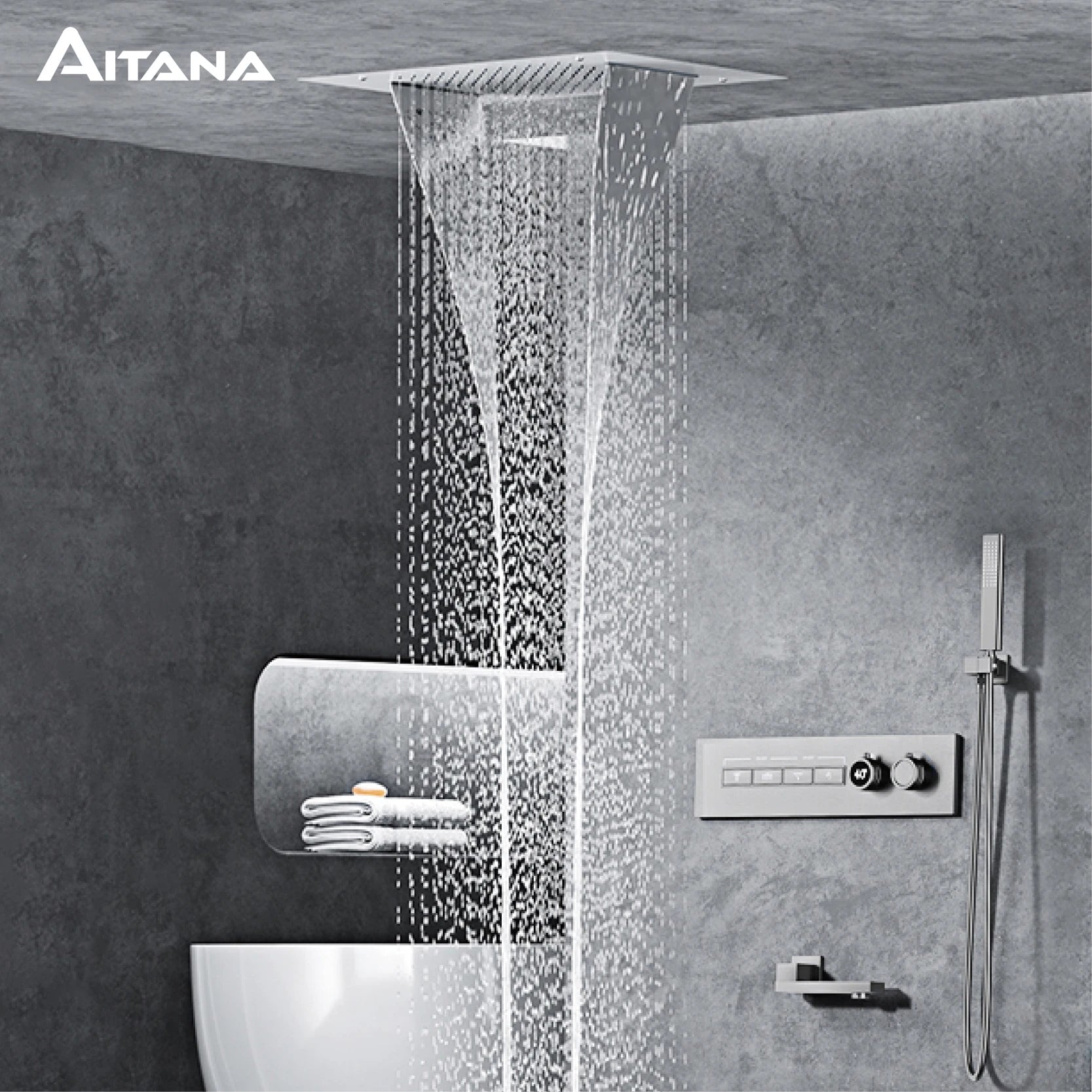 High-end 4-function LED black brass shower