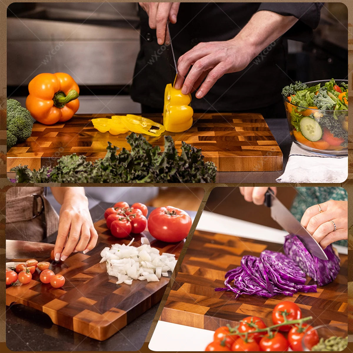 Multi-purpose Acacia Wood Cutting Board &amp; Stainless Steel Knives and Cutlery Set for Kitchen