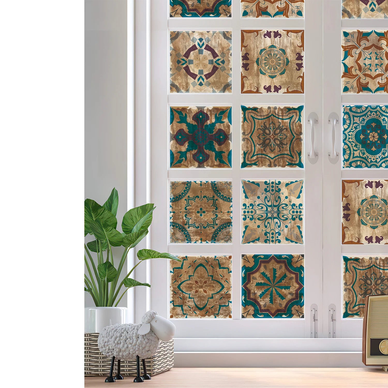 24 Pieces of Moroccan Style PVC Waterproof Self-Adhesive Wall Stickers, Peel and Stick on Living Room and Bedroom Tile Stickers