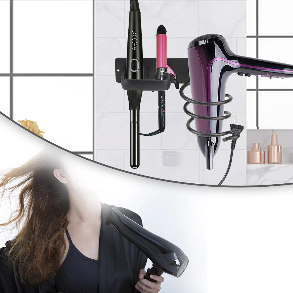 Wall mounted hair dryer &amp; straightener holder