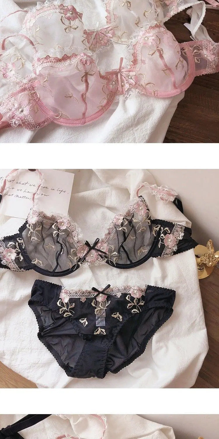 Women's Sexy White French Patterned Sheer Lace Bra