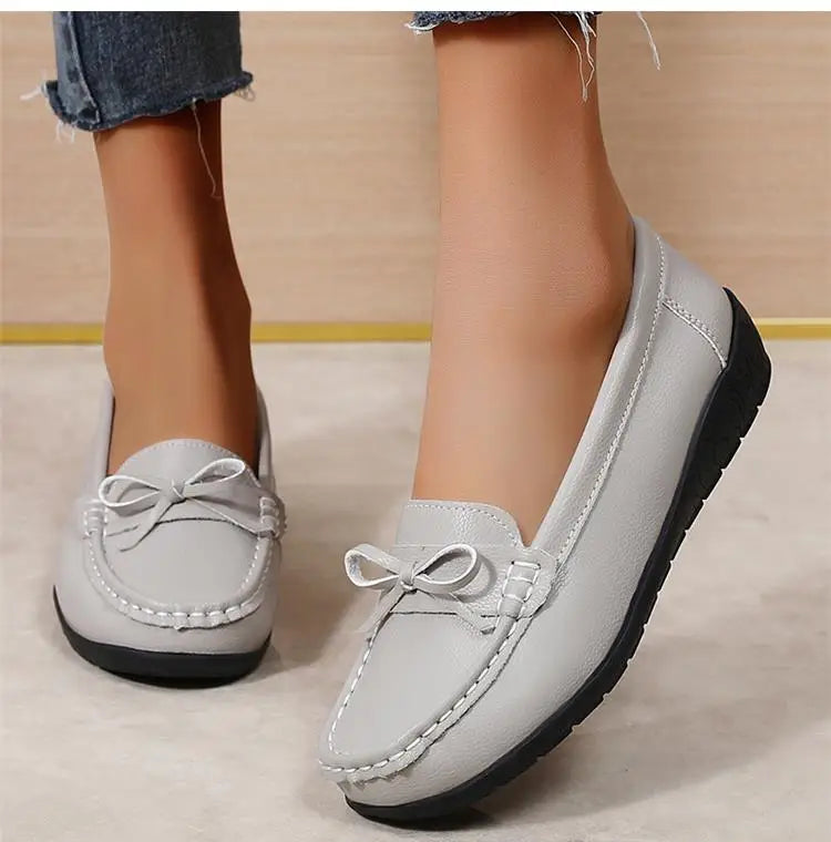 Women's Genuine Leather Loafers - Fashionable, comfortable wedge sole