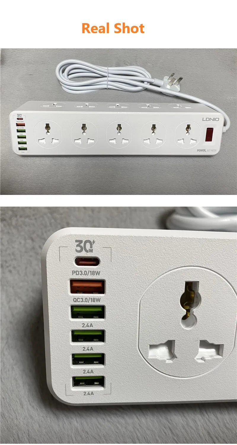 Ổ Cắm Đa Năng 10 Lỗ 4 USB 1 Cổng Sạc Nhanh Type C