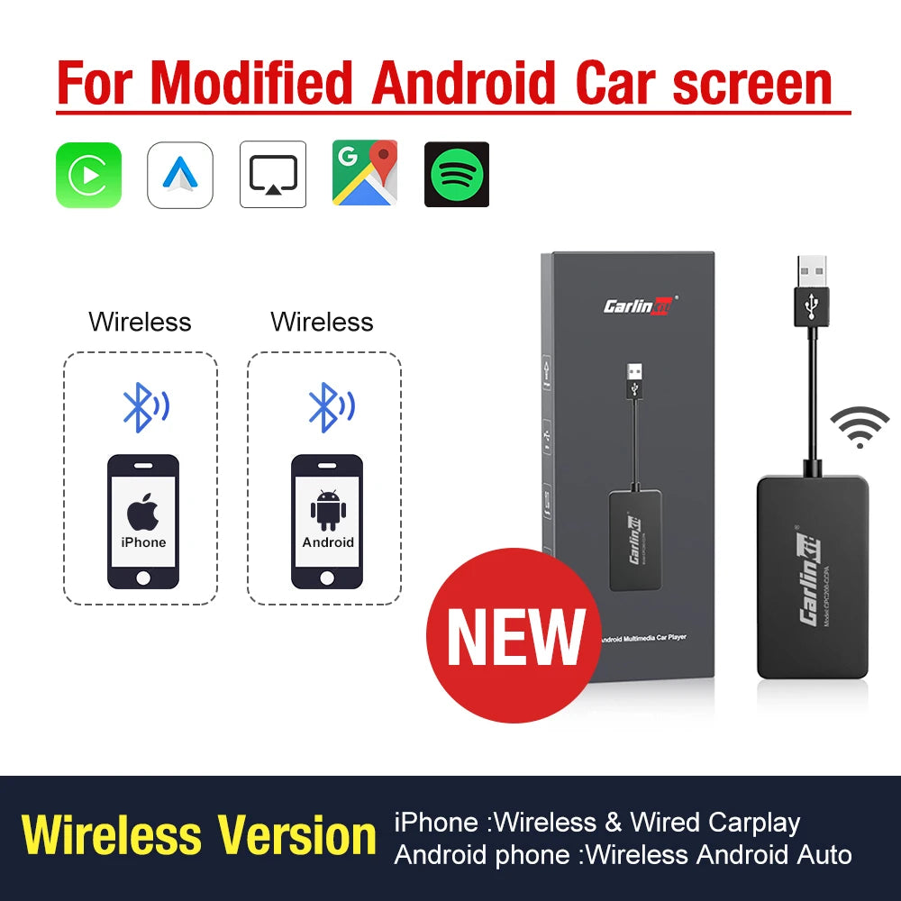 CarlinKit Wred & Wireless Android Auto & CarPlay Dongle Car USB Adapter For Aftermarket Android Car Radio Mirrorlink Split Sceen