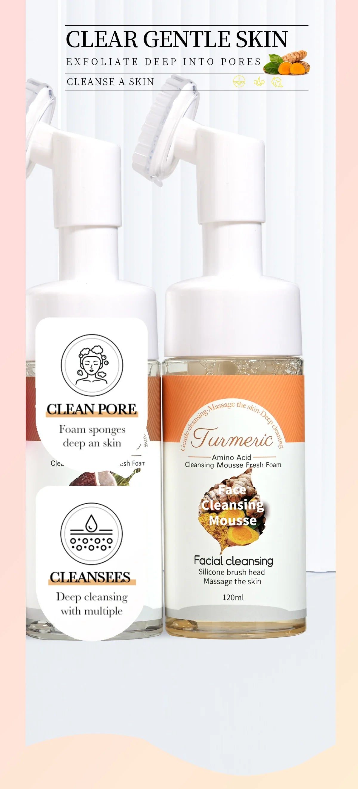 Turmeric Cleansing Mousse, Deep Cleansing, Turmeric Essence Brightens the Skin, Refreshing and Oil-Controlling Cleanser