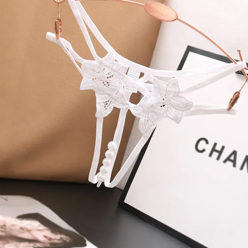 Women's Panties Sexy Lingerie Pearl Thongs Crotch Opening G-strings Temptation Women Underwear Erotic Female Underpants