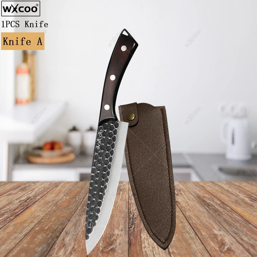 Multi-purpose Acacia Wood Cutting Board &amp; Stainless Steel Knives and Cutlery Set for Kitchen