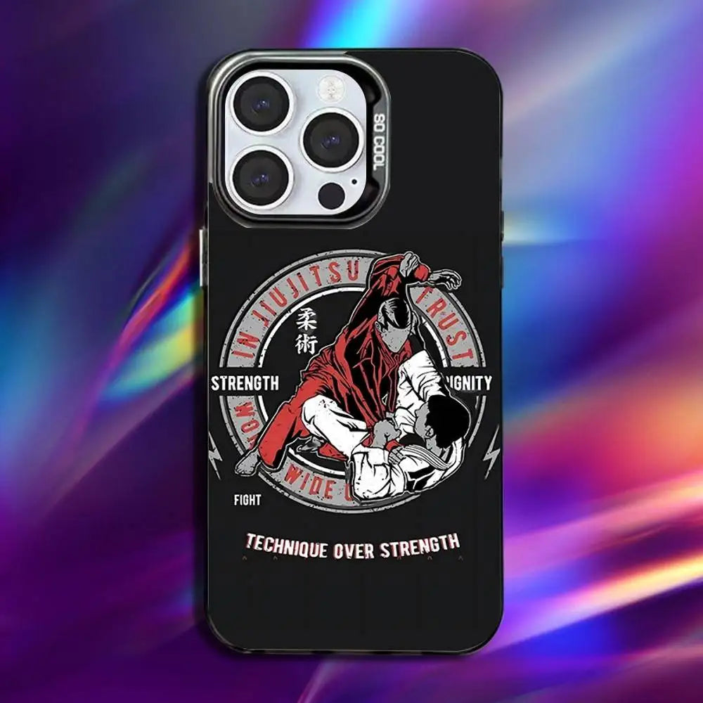 BJJ Brazilian Jiu Jitsu Phone Case For iPhone 16,15,14,13,12,11,Pro,Max,Plus,Mini,XS,SE Anti Fall Black Matte Hard Bumper - Daisan Mart