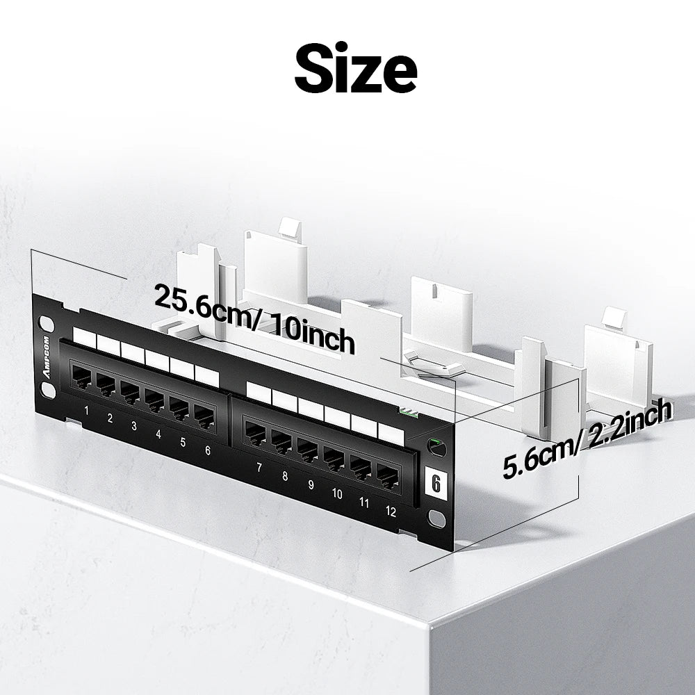 Bảng Patch Panel 12 Cổng Cat6A AMPCOM kèm Giá Treo - Daisan Mart