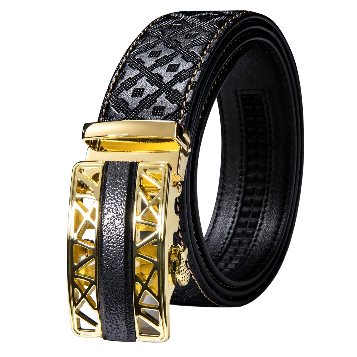 High quality black cowhide men's belt with automatic buckle 130cm